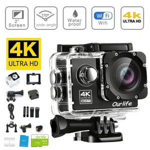 Action Camera Ultra HD 4K30FPS 16.0MP Wi-Fi 2.0" Screen 170D DVR Webcam Underwater 30M