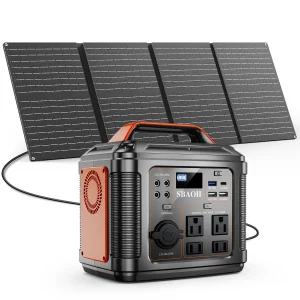 300W Portable Power Station, 296Wh 80000mAh Camping Solar Generator, Emergency Lithium Battery Outages,Black (with Solar Panel)