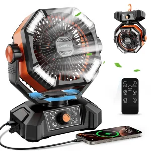 ColdSky 20000mAh Battery Camping Fan with 4 LED Lantern 8-Speeds Desk Fan