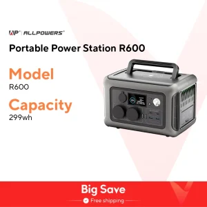 ALLPOWERS Portable Power Station R600, 299Wh LiFeP04 Battery with 2x 600W (1200W Surge)