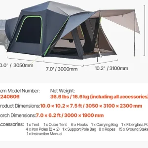VEVOR SUV Waterproof Camping Tent with Shade Awning and Mesh Windows